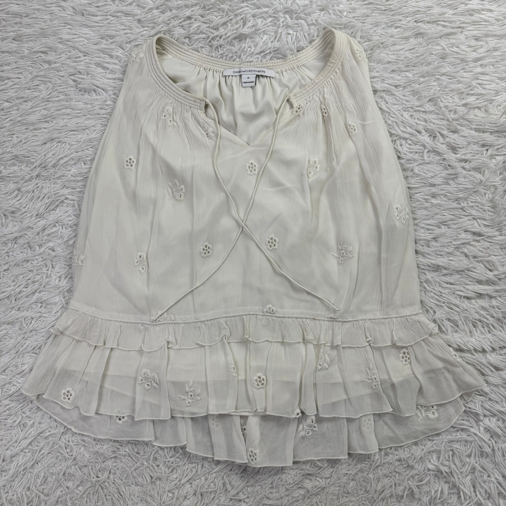 Diane Von Furstenberg Shirt Womens Medium White Tank Top Eyelet Sheer Lined Top